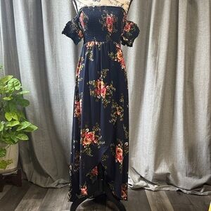 Altar'd State Navy Floral High Low Dress